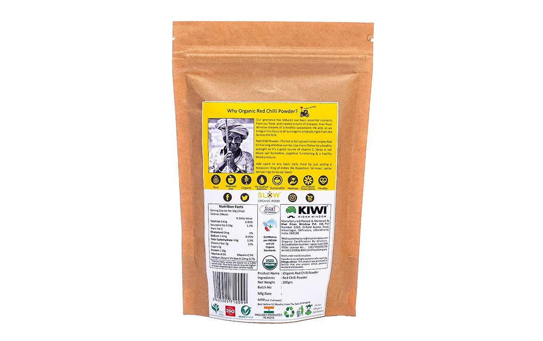 Kiwi Kisan Window Organic Chilli Powder    Pack  200 grams